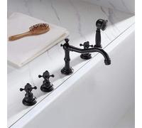 ZR98US Deck Mounted Bath Mixer Tap - Retro Cross Bath Shower Mixer Tap with Diverter Valve - Antique for Classic Bathrooms