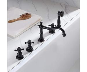 ZR98US Deck Mounted Bath Mixer Tap - Retro Cross Bath Shower Mixer Tap with Diverter Valve - Antique for Classic Bathrooms