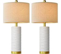 ZR98US Ensemble Lampe Table en céramique Pouces avec Ports Charge USB A C, moustiquaire 3 Voies pour la Ferme de Chambre à Coucher adaptée Salon, dortoir, au Bureau,