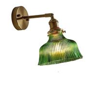 ZR98US Flower, Vintage Retro Light Brass 180° Adjustable Wall Lamp for Bedroom Living Room Kitchen Farmhouse(Green Glass)