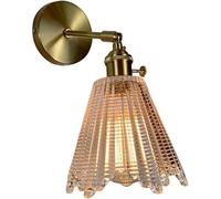 ZR98US Fluted Glass, Nordic Industrial Gold Lamp Antique Brass Wall Light for Bedroom Living Room Bathroom Indoor