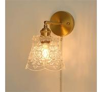 ZR98US French Clear Glass, Vintage Brass Lamp Adjustable Angle Wall Light for Living Room Bedroom Bedside Hallway