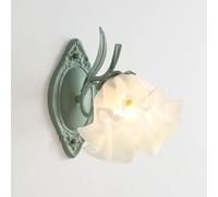 ZR98US Green Glass Flower, French Decoration Country Light Single Head Indoor Wall Lamp for Porch Hotel Living Room Bedroom