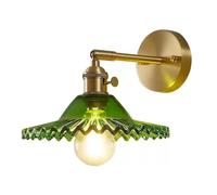 ZR98US Green Glass Flower, Vintage Brass Light Fixture Adjustable Angle Wall Lamps for Bedroom Hallway(22cm/8.6in)