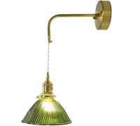 ZR98US Green Ribbed Glass, Nordic Brass Mounted Lamp Bowl Shape Antique Wall Light for Bedroom Living Room Farmhouse