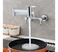 ZR98US Kitchen Sink Tap - Wall Mounted Brass Mixer Faucet with Dual Handle for Hot and Cold Water - 2 Outlet Modes