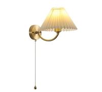 ZR98US Lamp, Pleated Fabric Shade Wall with Pull Chain for Bedroom Entrance Balcony Aisle