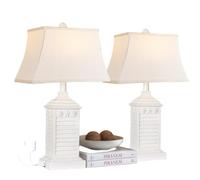 ZR98US Lampe Table en résine côte Nautique 2-Pack avec Deux Ports USB Une Prise AC pour la Chambre de décoration intérieure des bulbes LED adaptés Salon, dortoir, au Bureau, (Blanc)