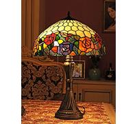 ZR98US Lamps for Bedroom Living Room Glass Elegant Trichromatic Rose Table Lamp Bedside Light16-Inch/European Pastoral Style Handmade Stained