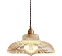 ZR98US Light Conical Ribbed Glass Brass Small Pendant Lamp Semicircle Single Ceiling Fixture, Chandelier