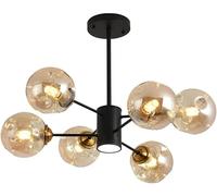 ZR98US Mid Century Black Gold Ceiling Pendant Light Industrial Sputnik with Amber Smoke Glass Farmhouse Round Bubble Chandelier
