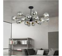 ZR98US Mid Century Black Gold Ceiling Pendant Light Industrial Sputnik with Amber Smoke Glass Farmhouse Round Bubble Chandelier