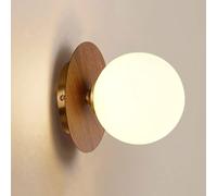 ZR98US Minimalist Fixture, Wood Grain Globe Wall Lamp for Bedroom Bedside Hallway Corridor Living Room(Walnut)