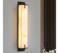 ZR98US Natural Alabaster, Marble Mount Lamp Brass Body Wall Light for Bathroom Living Room Dining Room(Black,60cm/23.62in)
