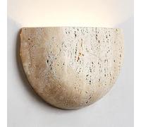 ZR98US Natural Stone Lamp, Japanese Yellow Travertine Emitting Semi-Circle Wall Light for Bedroom Entryway Porch