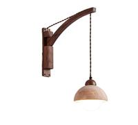 ZR98US Nordic Natural Wood Stone Lamp, Mount Swing Arm with Milk Glass for Bedroom Bedside Wall Light