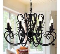 ZR98US Pendant Lights, French Country 6/8 Lamp Kitchen Island Candle Wrought Iron Black European Living Industrial V-intage Chandelier for Farmhouse, Dining Room, Bed