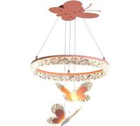 ZR98US Pink Butterfly Round Crystal Pendant Light Hanging Lamp Celling Fixture, Chandelier