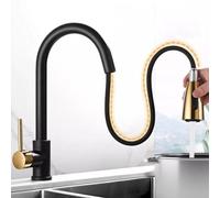 ZR98US Pull Out Spray Kitchen Faucet - ° Rotating Brass Mixer Tap, Dual Mode, for Easy Use, Black & Gold Finish, Stylish Kitchen Upgrade