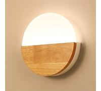 ZR98US Round Lamp, Nordic Circle Wooden Light 3-Color Dimmable Wall for Bedroom Living Room Porch