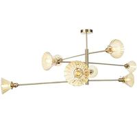 ZR98US Sputnik Fixture，Umbrella Glass Shade Brass Finish，Mid Century Pendant Chandelier