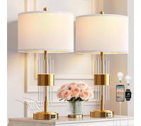 ZR98US Table Lamp avec Diffuseur Tissu Blanc Port USB, Base d'Émail Fait-Main, Lumière 2700K Inclus, Adapté la Salle à Manger, Cella, Bureau (Paquet de 2)