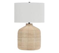 ZR98US Table Lamp avec Minimaliste, Corps en Rattan Blanc Feuillets de Lumières en Coton, Désign Sui Généré pour Intérieur ou Bureau (Rattan Nature/Argent/Maçonnerie, 20" x 14")