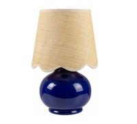 ZR98US Table Lamp avec Ombrelle en Rattan Matelas Ceramic Navy Blue, Beige Adapté à la Chambre, Bureau, Office
