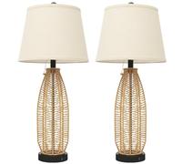 ZR98US Table Lamp Set with USB Ports, Three Color Temperatures, Bohemian Style, Bedroom and Living Room Lighting - 2-Pack