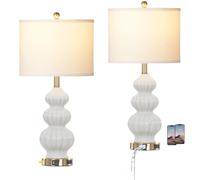 ZR98US Trois Coquillages Table Lamp Duo avec Port USB Sortie AC, Style Intérieur Extérieur, Adapté à la Salle à Manger, Bureau, Chambre (Bleu)