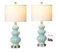 ZR98US Trois Coquillages Table Lamp Duo avec Port USB Sortie AC, Style Intérieur Extérieur, Adapté à la Salle à Manger, Bureau, Chambre (Bleu)