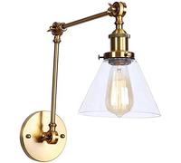 ZR98US Wall Lamp Industrial Interior Decor Light Fixture Adjustable Head Swing Arm with Clear Glass Cone Shade Brushed Gold Finish, Chandelier