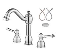 ZR98US Widespread Bathroom Sink Faucet - Antique Brass, Double Lever Handle, 3 Hole Deck Mount Mixer Tap with Pop Up Drain Assembly - Ideal for Vanities and Basins