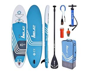Zray - Sup Stand Up Paddle Gonflable X-Rider Deluxe 10'10 - PB-ZX2E - Planche Dropstitch - Leash, Pagaie, Pompe, Sac de Transport et Kit - Option Siege Kayak - Jusqu’à 150 kg -293l - 330x81x15cm Bleu