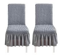 ZRCYXDW Housse De Chaise avec Jupe élégante à Volants, Seersucker Housses De Chaise De Salle à Manger 2 Pièces Doux Extensible Couverture De Chaise Amovible Lavable-Gris Clair-Lot de 2