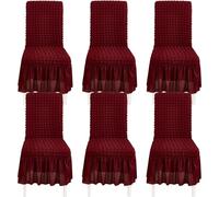 ZRCYXDW Housse de Chaise avec Jupe élégante à Volants, Seersucker Housses de Chaise de Salle à Manger 6 Pièces Doux Extensible Couverture de Chaise Amovible Lavable-vin Rouge-Lot de 6