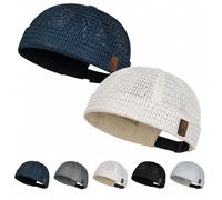 ZrdlqlLcjxy Brimless Hats for Men, Men's Breathable Brimless Hat for Summer Outdoor Wear, Mesh Brimless Caps for Men (Navy Blue+Beige)
