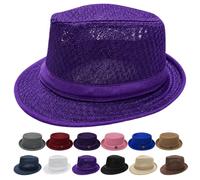 ZrdlqlLcjxy Summer Breathable Mesh Pork Pie Hat, Lightweight Packable Pork Pie Hats for Men, Classic Vintage Bowler Hat (Purple-B)