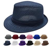 ZrdlqlLcjxy Summer Breathable Mesh Pork Pie Hat, Lightweight Packable Pork Pie Hats for Men, Classic Vintage Bowler Hat (Navy Blue-B)
