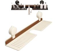 ZrdlqlLcjxy Walnut Suction Cup Bathroom Shelf, Faucet Organizer Rack with Suction Cup, Wall Mounted Sink Shelf Over Faucet, Removable Wood Faucet Storage Rack, for Bathroom (White-L)