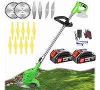 ZREBZYR Débroussailleuse sans fil avec batterie (2 batteries de 4,0 A et un chargeur rapide) et moteur, coupe-bordure/mini tondeuse à gazon/débroussailleuse, avec 3 types de lames, pour le jardin, la
