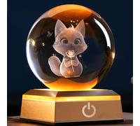 ZRENJHUS Veilleuse 3D en forme de chat avec boule de cristal pour femme - 80 mm - Décoration de chambre - Avec base lumineuse colorée