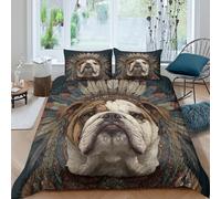 ZRHSADO Bulldog with Ensemble De Literie Douce Microfibre 3 pièces Imprimé en 3D Native American Inspired Linge de Lit avec Fermeture Éclair Ultra Douce for Chambre à Coucher Double（200x200cm）
