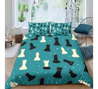 ZRHSADO Chess Pieces Parure de Lit Microfibre résistante 3 Pièces 3D Imprimée Confortable Vintage rétro Style Linge de Lit avec Taie d'oreiller Ultra Douce for Enfant Double（200x200cm）