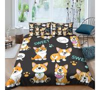 ZRHSADO Corgi Cartoon Cute Housse de Couette Imprimé en 3D Microfibre résistante 3 pièces Kawaii Chien Illustration Linge de Lit avec Fermeture Éclair Résistante for Hommes King（220x240cm）