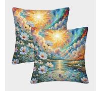 ZRHSADO Cosmos Bipinnat Housse De Coussin Lot De 2 Polyester Taie d'oreiller Carré pour Canapé Lits Chaises Voiture Salon Maison Décor Lavable en Machine, Infroissable, Respirant 50x50cm