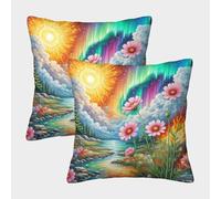 ZRHSADO Cosmos Bipinnat Housse De Coussin Lot De 2 Polyester Taie d'oreiller De Haute Qualité pour Canapé,décoration D'intérieur Lavable en Machine, Infroissable, Respirant 50x50cm