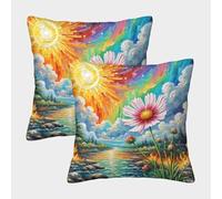 ZRHSADO Cosmos Bipinnat Taie d'oreiller Imprimée en 3D Lot De 2 Décoratif Carré pour Canapé Lits Chaises Voiture Salon Maison Décor Lavable en Machine, Infroissable, Respirant 45x45cm