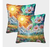 ZRHSADO Cosmos Bipinnat Taie d'oreiller Imprimée en 3D Lot De 2 Polyester Carré De Coussin pour Lit Voiture De La Maison Canapé Lavable en Machine, Infroissable, Respirant 45x45cm