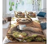 ZRHSADO Cute Sloth Holding Cup Linge de Lit Hypoallergique 3 Pièces 3D Imprimée Léger Whimsical Animal Housse de Couette avec 2 x Taies d'oreiller Super Douce for Chambre à Coucher King（220x240cm）